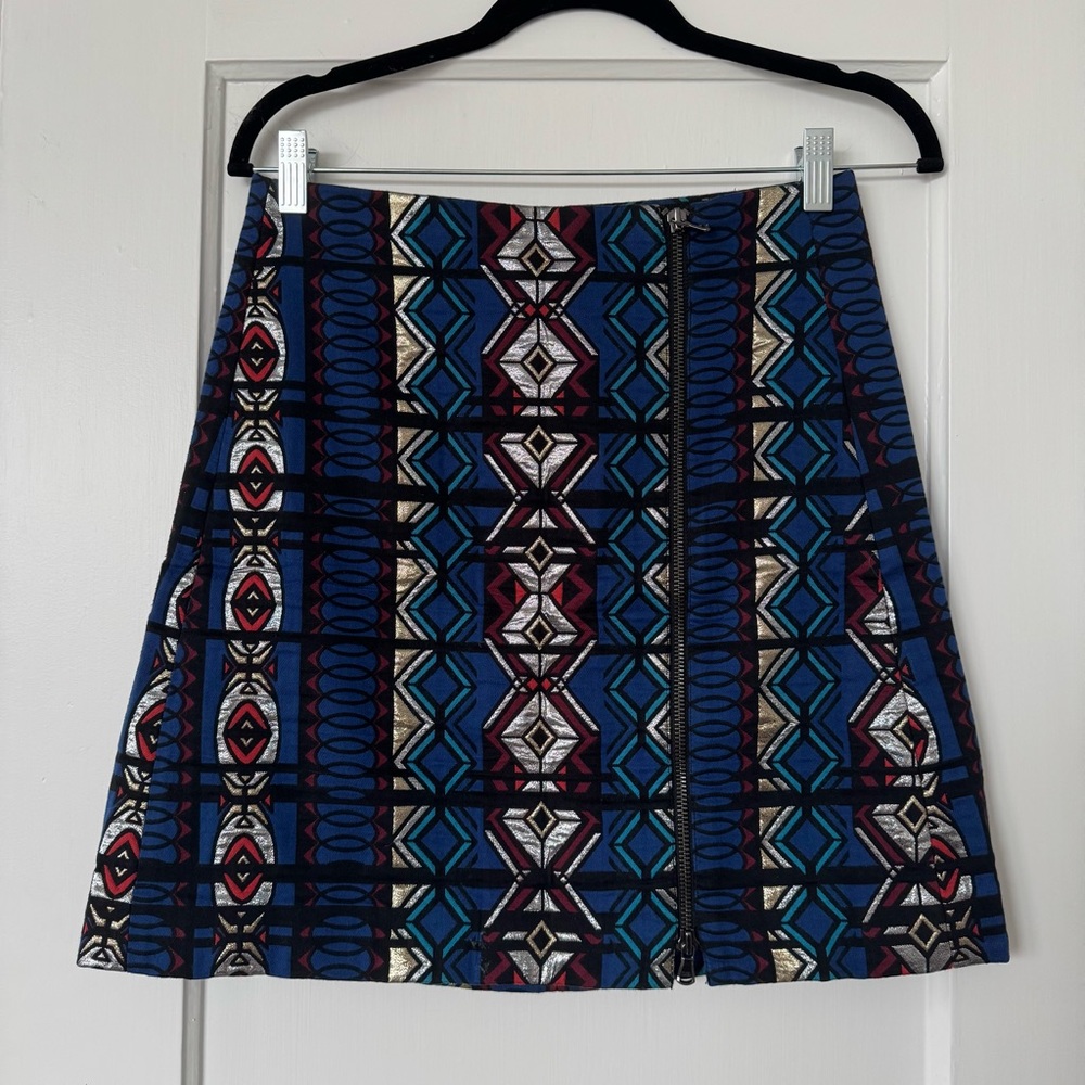 Geometric Patterned Blue Skirt
